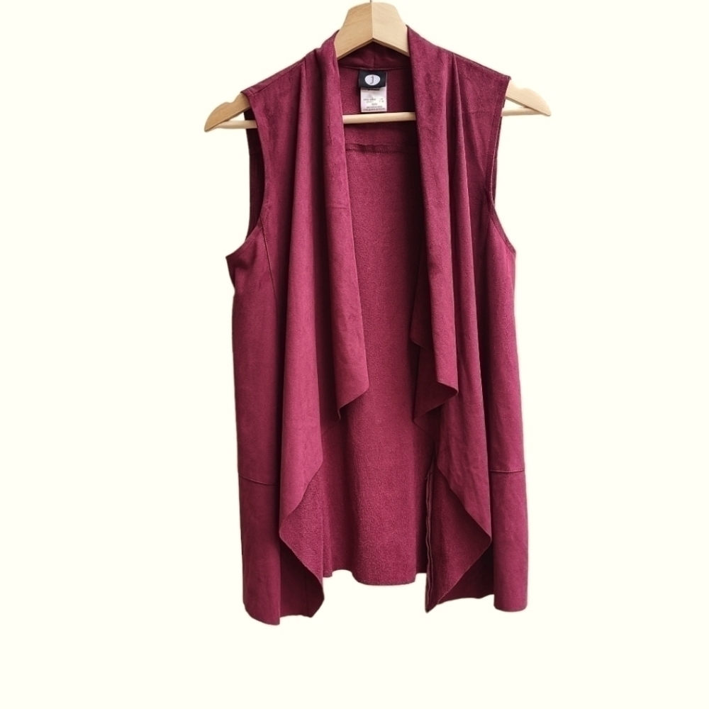 J Brand Burgundy Faux Suede Draped Vest Asymmetrical Waterfall Medium
